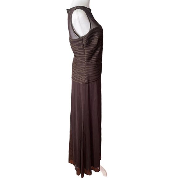 Tadashi 8 Gown Long Dress Dark Brown Sleeveless Mesh Neckline Formal VTG - Picture 8 of 11